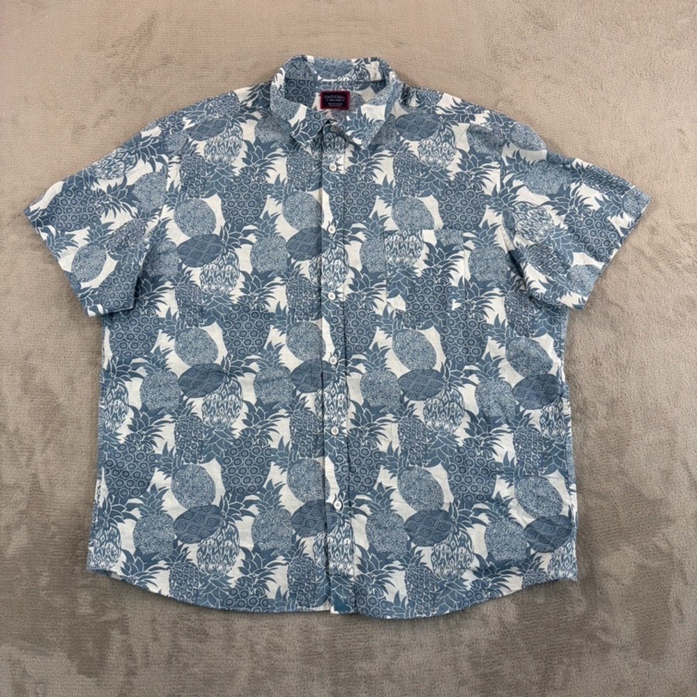 UNTUCKit Hawaiian Yoti Shirt in Blue Pineapples Men 3XL Linen Blend Short Sleeve